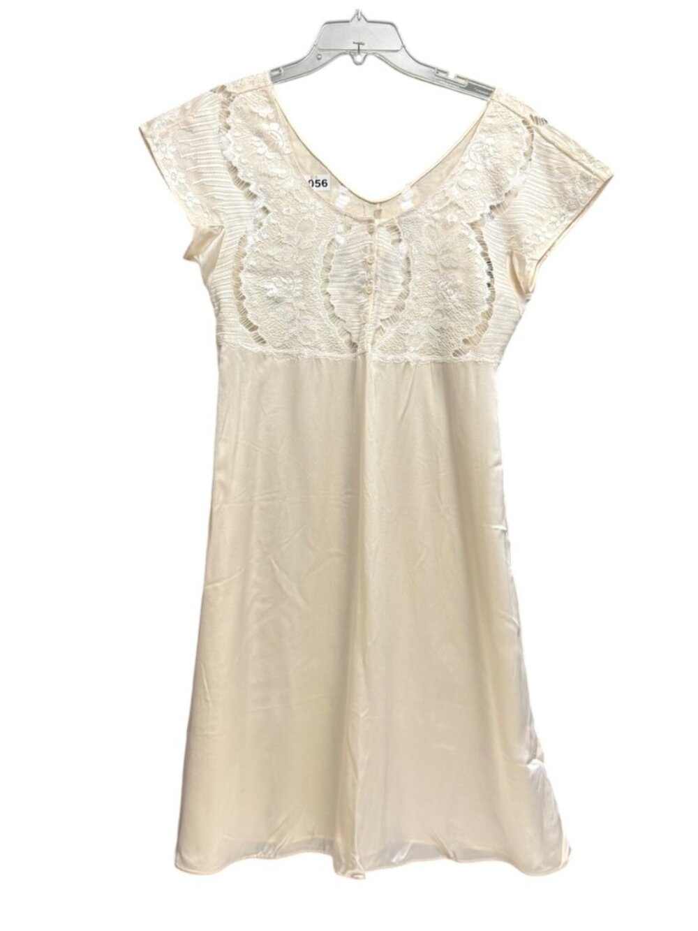 La Perla Ivory Lace Silk Midi Night Gown Cap Sleeves VTG